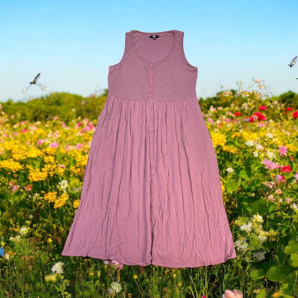 Frye Button Front Midi Tank Dress with Pockets Women's Size XL Mauve Pink Boho - Picture 15 of 15